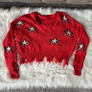 Vici distressed crop star sweater